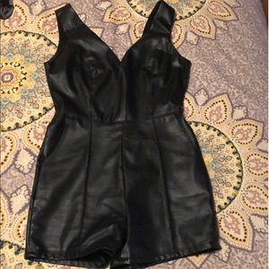 black leather chic romper